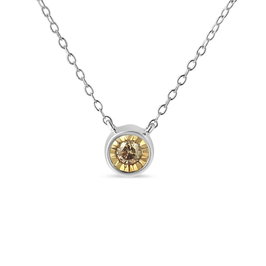 Bids.com .925 Sterling Silver 1/5 Cttw Bezel Set Champagne Diamond Solitaire 18 inch Pendant Necklace, K-L Color.