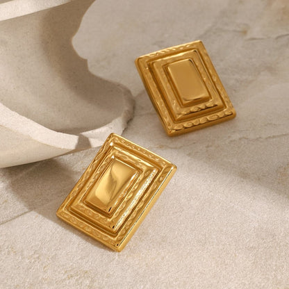 Elegant 18K gold-plated stainless steel square earrings