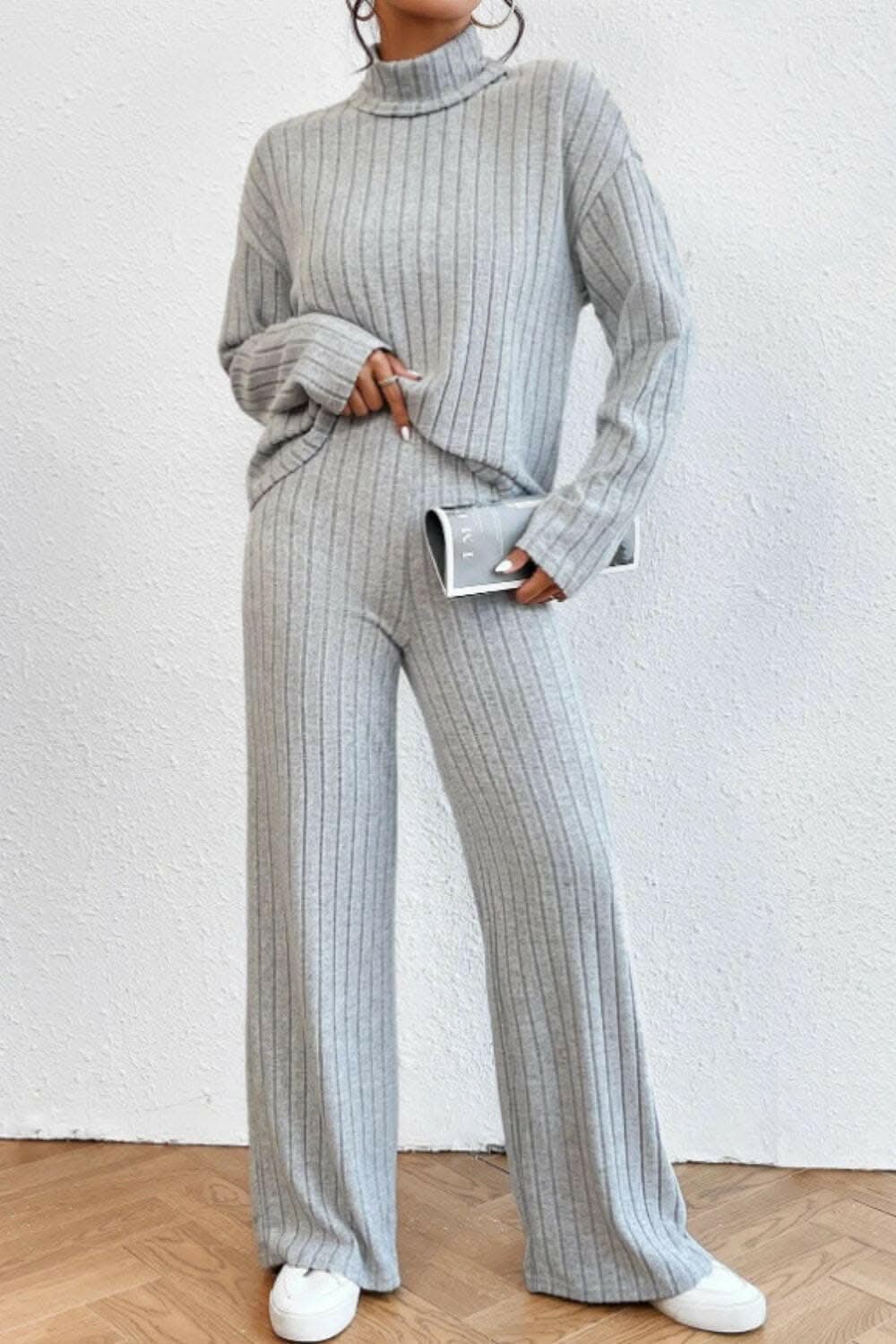 Chic mock neck top & pants set - Love Salve 