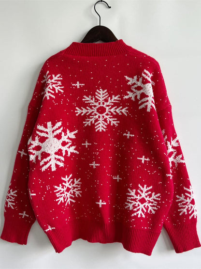 Snowflake Pattern Dropped Shoulder Sweater.