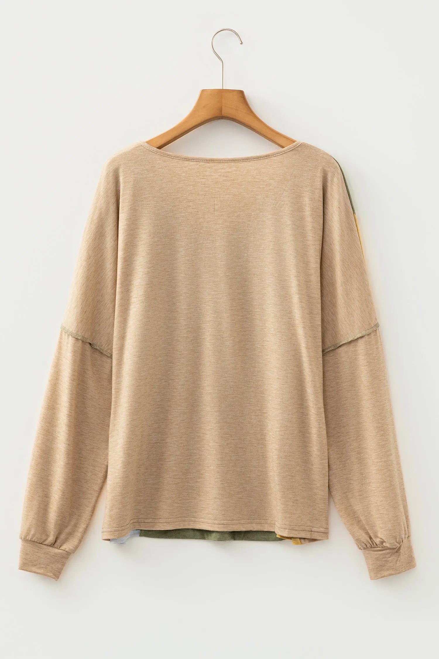 Dear-Lover Green Colorblock Top Women's Casual V-Neck Exposed Stitching Fall Top Dear-Lover Dropshipping