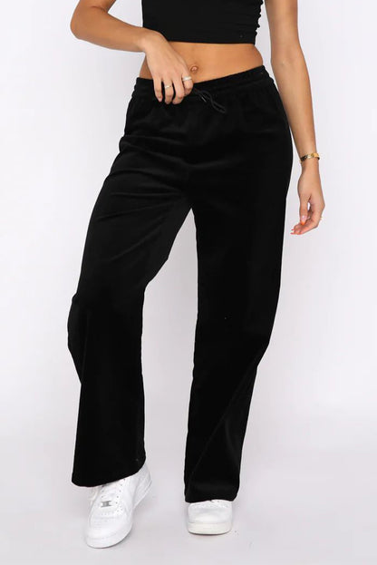 Chic black wide leg pants with adjustable drawstring waist