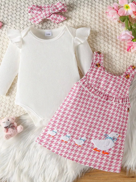 Children's Ruffled Trim Bodysuit and Dress Set with Headband Simply Love