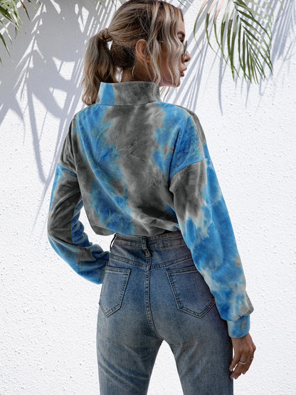 Tie-Dye Quarter Zip Dropped Shoulder Sweatshirt.