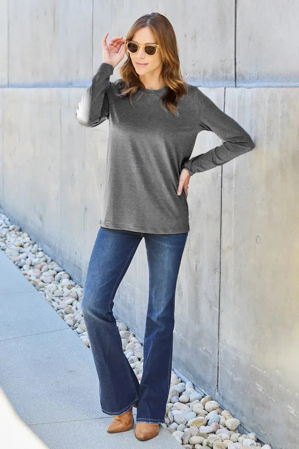 Basic Bae Full Size Round Neck Long Sleeve Top - Love Salve
