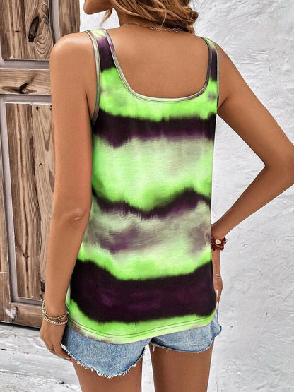 Tie-Dye Scoop Neck Wide Strap Tank.