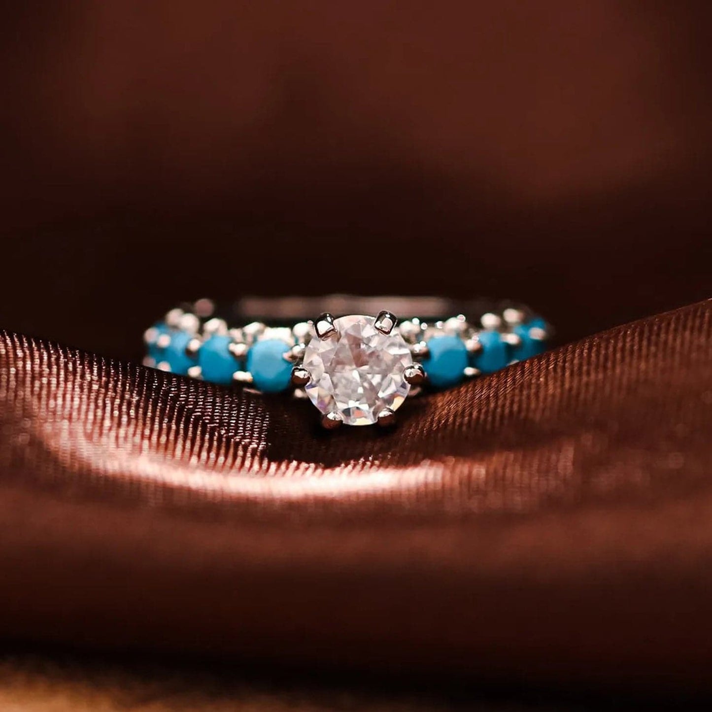 Inlaid Artificial Turquoise Zircon 925 Sterling Silver Ring.