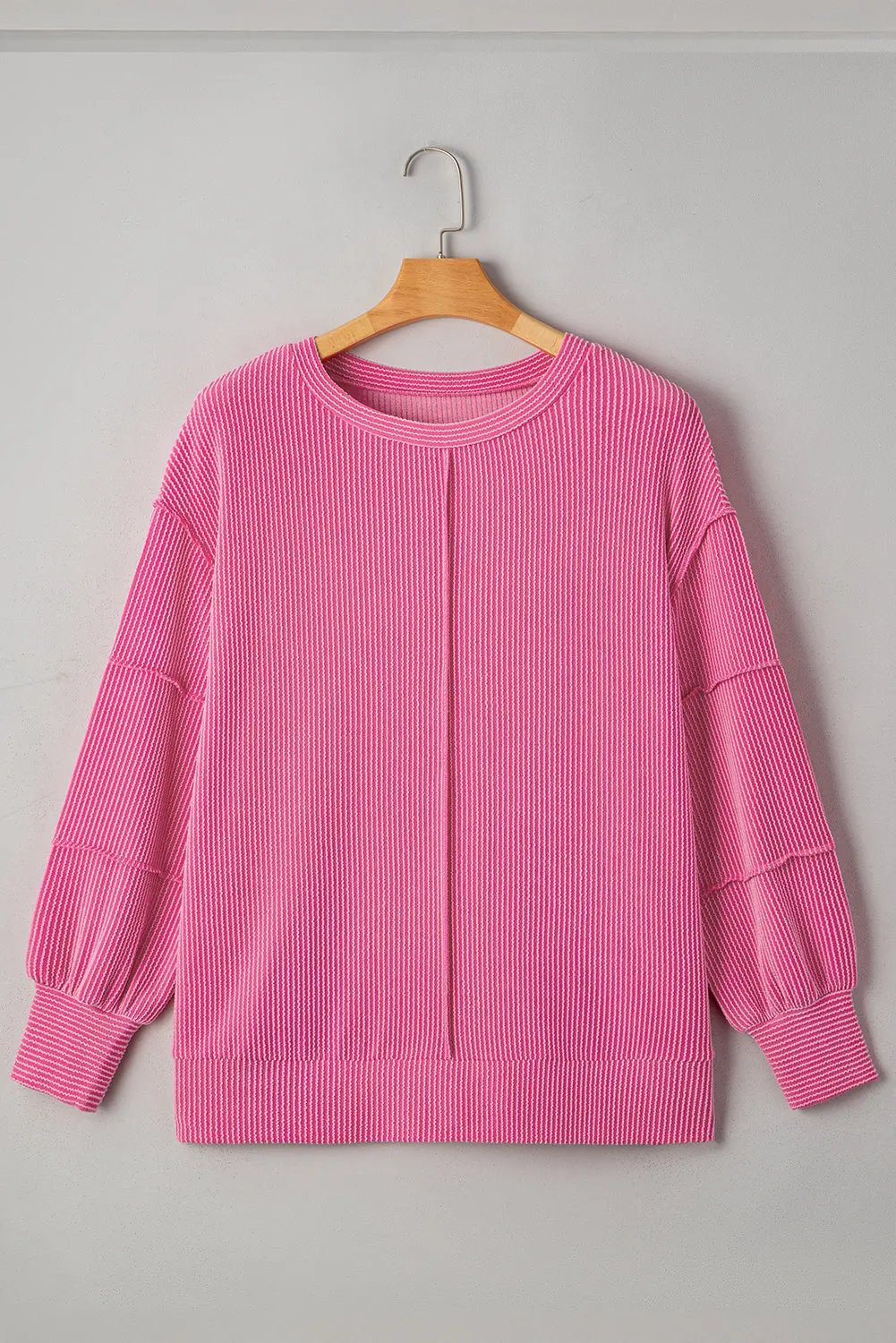 Bonbon Spiral Ribbed Exposed Seam Top Plus Size Long Sleeve Dear-Lover Dropshipping
