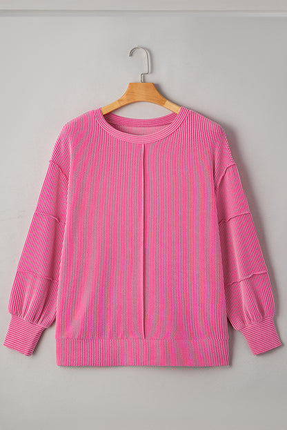 Bonbon Spiral Ribbed Exposed Seam Top Plus Size Long Sleeve