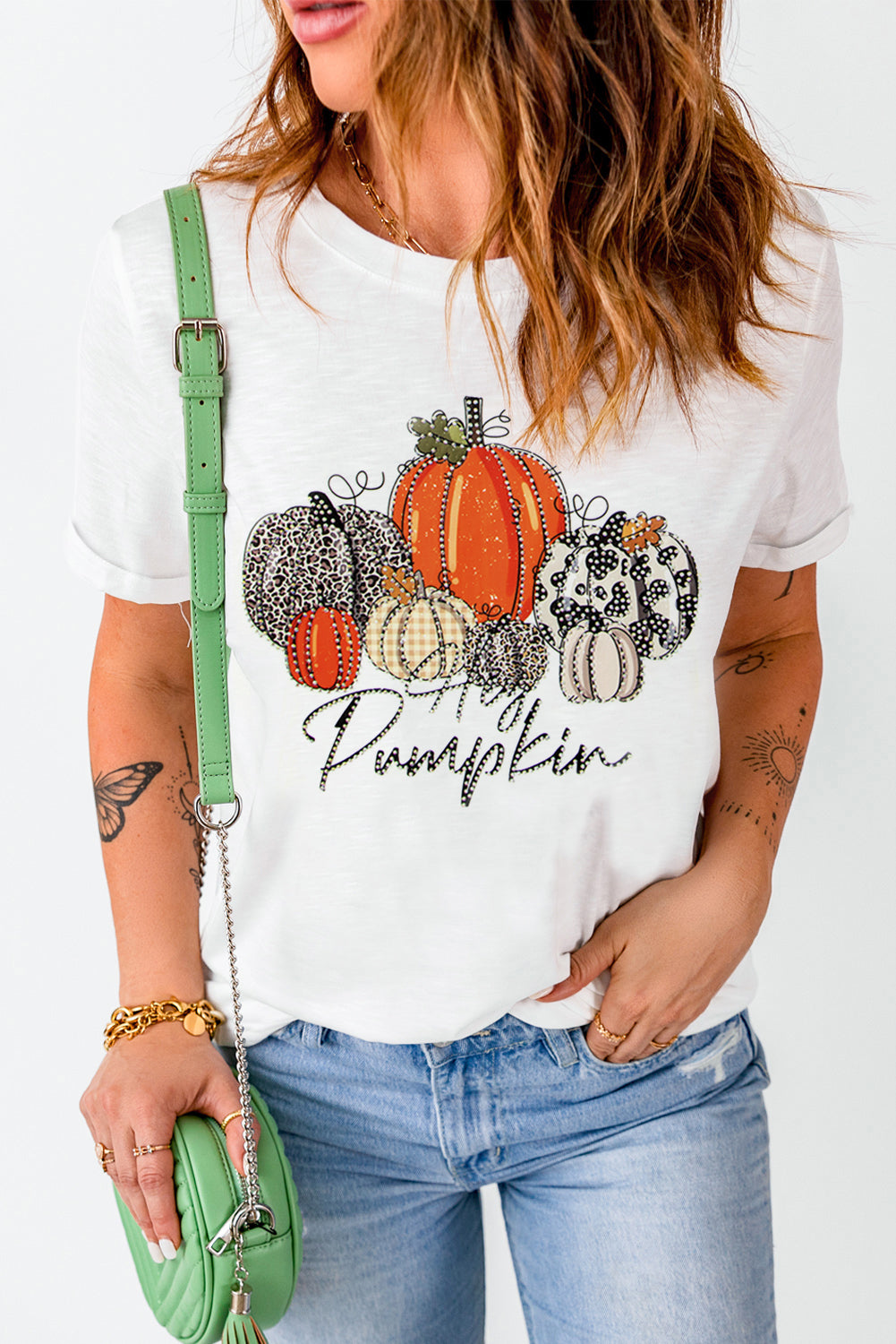 Sparkling White Rhinestone "Hey Pumpkin" Thanksgiving Tee