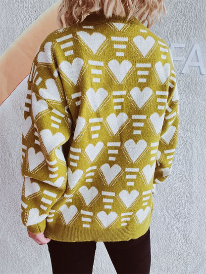 Heartfelt Contrast Long Sleeve Sweater with Dropped Shoulders