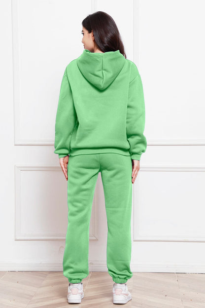 Drop Shoulder Long Sleeve Hoodie and Pants Set.