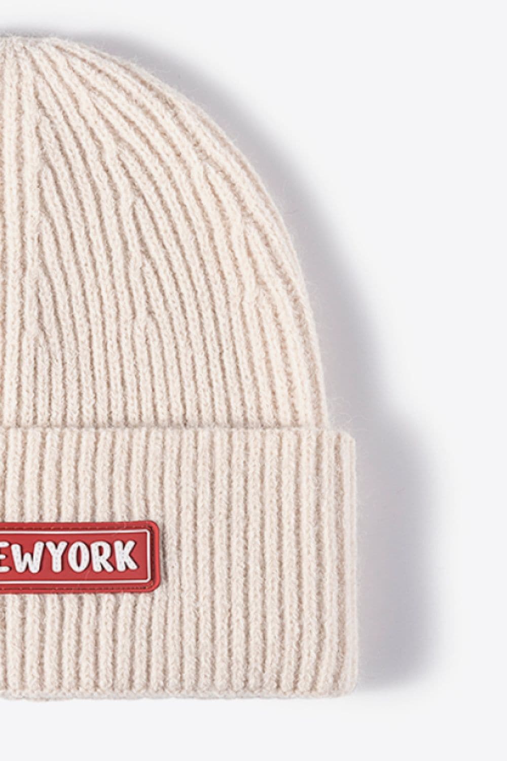 NEWYORK Patch Rib-Knit Cuffed Beanie.