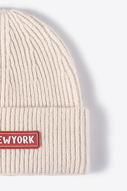 NEWYORK Patch Rib-Knit Cuffed Beanie.