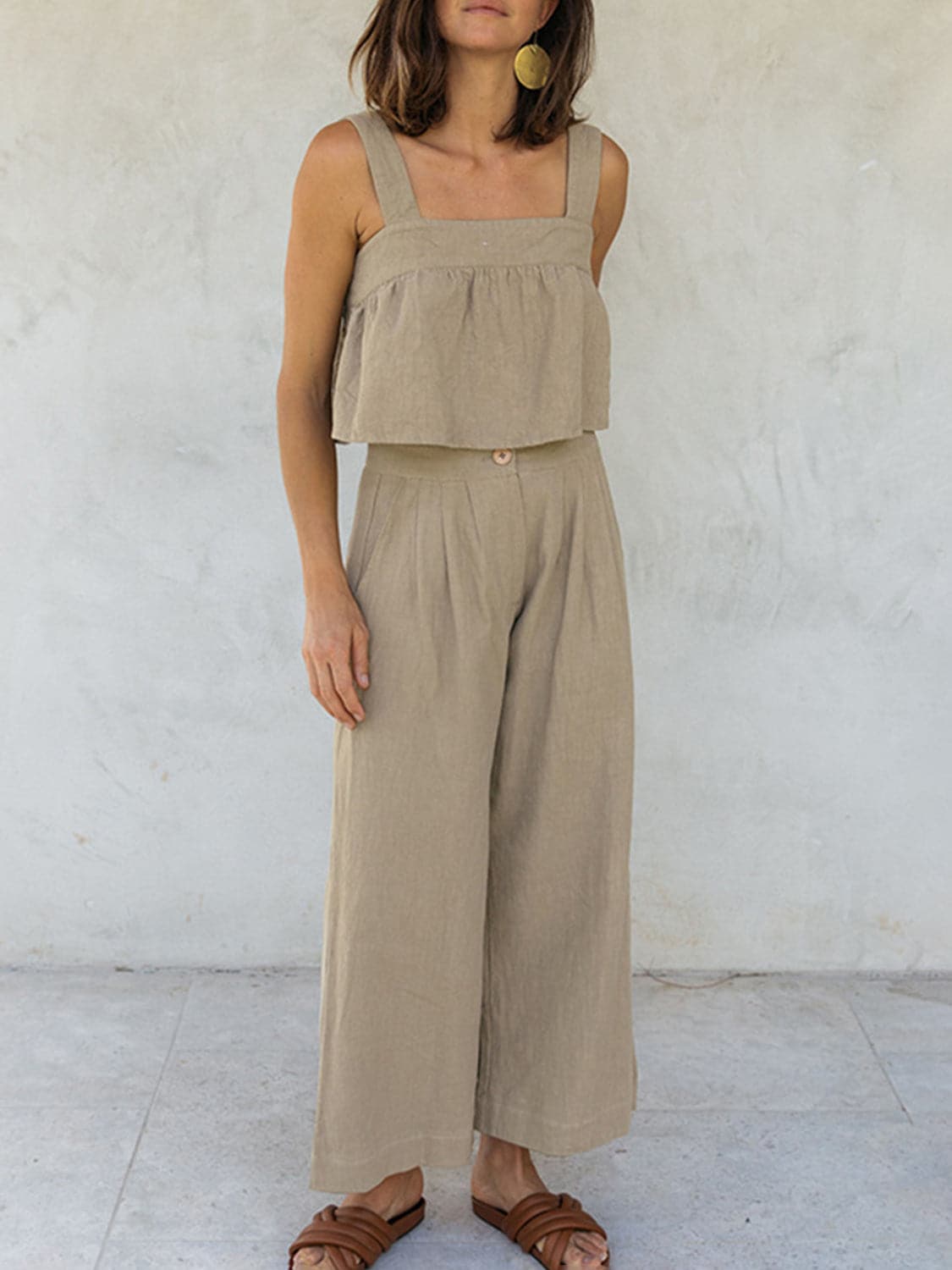 Square Neck Wide Strap Top and Pants Set.