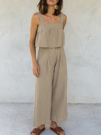 Square Neck Wide Strap Top and Pants Set.