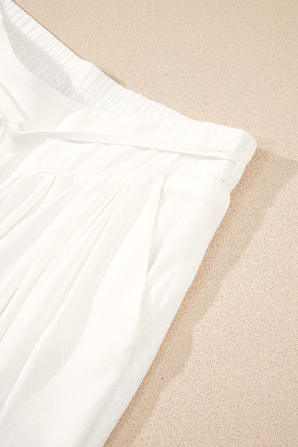 White Solid Drop Waist Pleated Wide Leg Casual Pants Love Salve