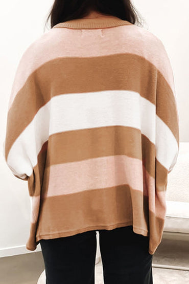 Striped Round Neck Long Sleeve Sweater.