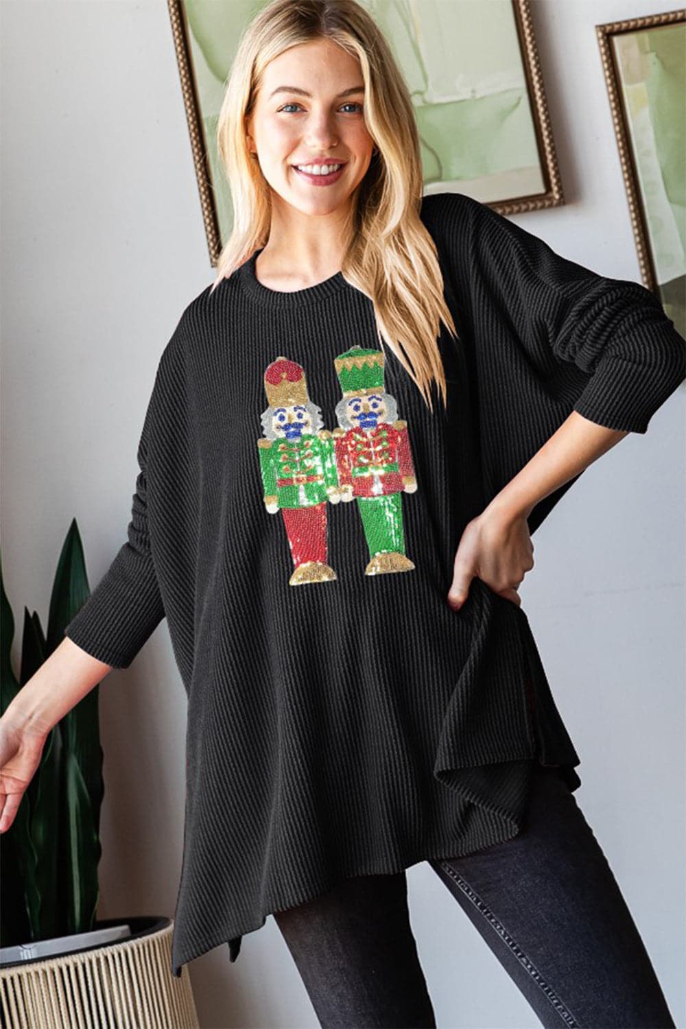 Sparkling Nutcracker Long Sleeve Ribbed Top