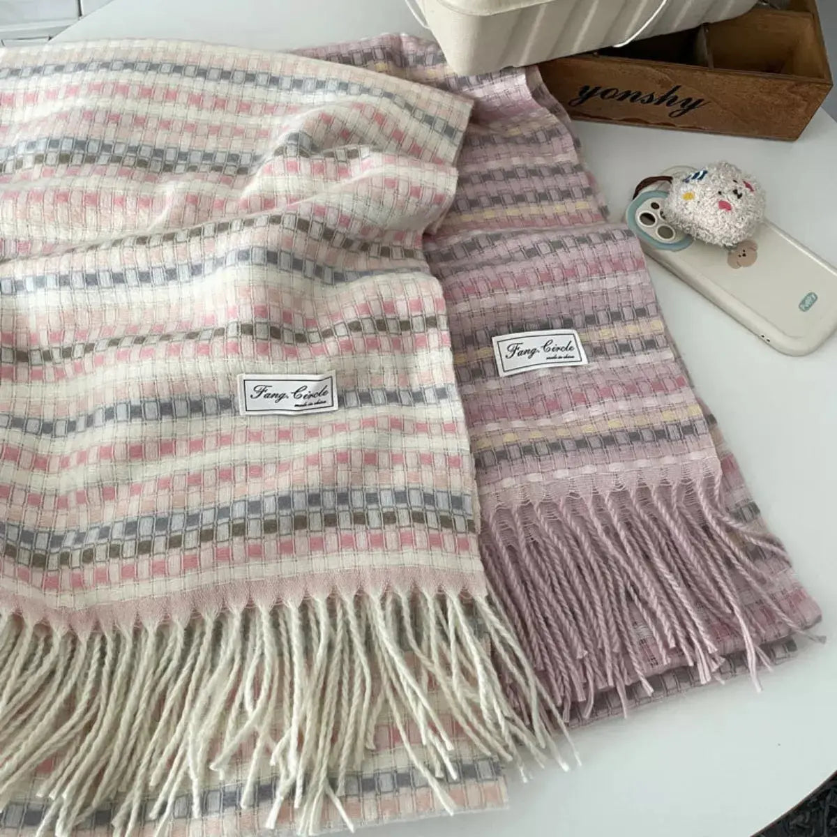 Plaid Fringe Warm Scarf Simply Love