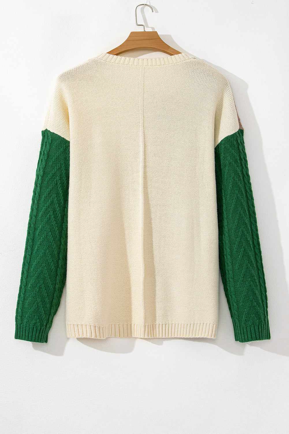 Mist Green Plus Size Color Block Cable Knit Sweater with Drop Shoulders