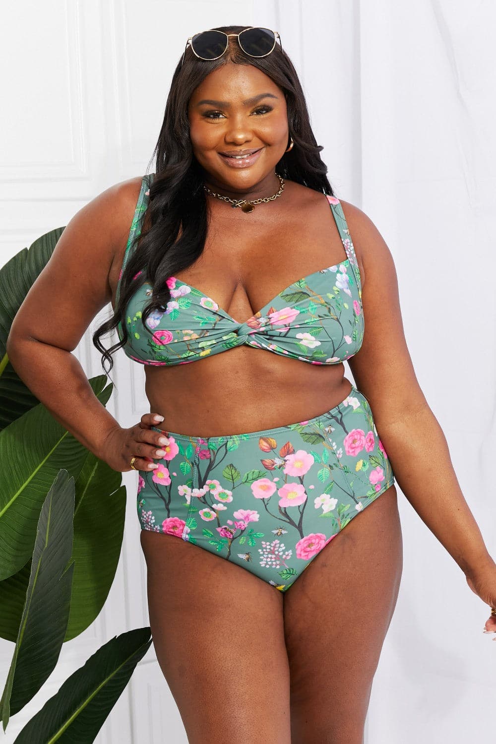 Marina West Swim Take A Dip Twist High-Rise Bikini in Sage.