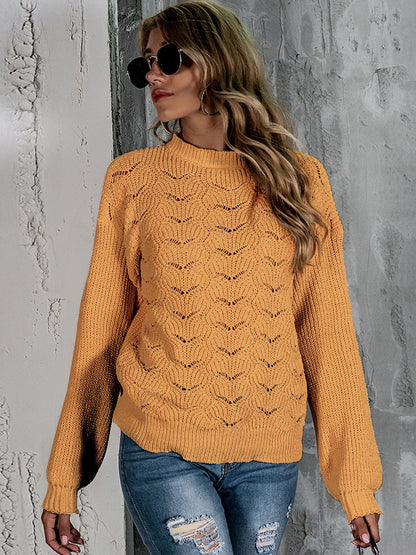 Openwork Mock Neck Long Sleeve Sweater.