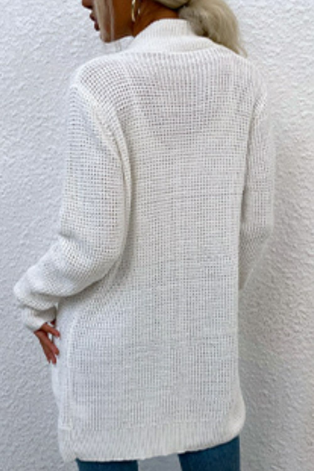 Open Front Rib-Knit Cardigan with Pockets.