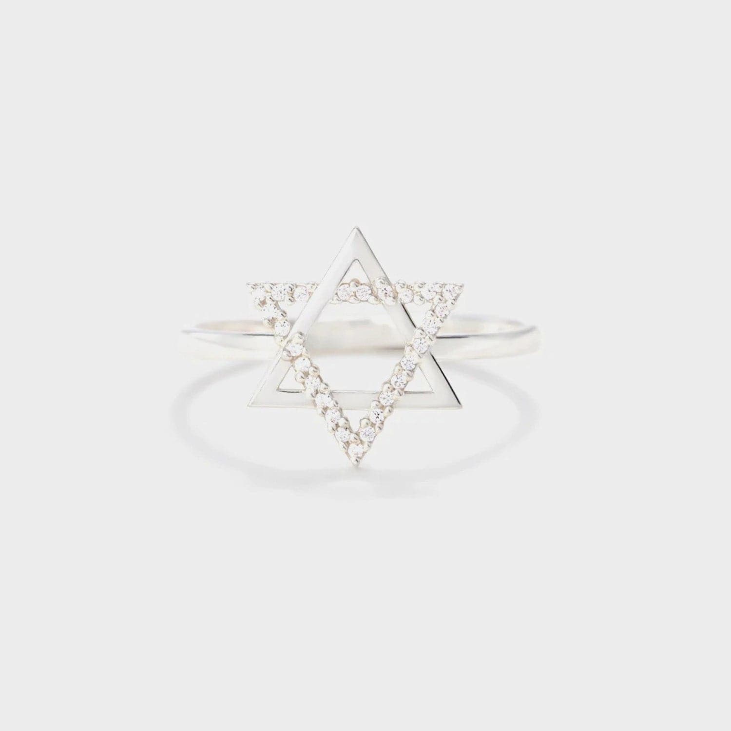 925 Sterling Silver Inlaid Zircon Hexagram Ring.