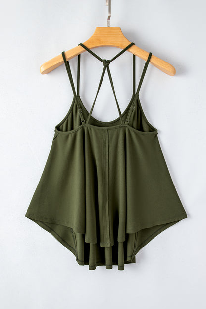 Stylish jungle green double strap tank top with exposed seam details