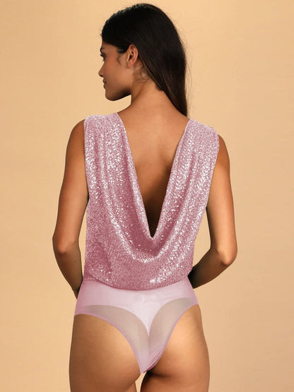 Sequin Surplice Sleeveless Bodysuit.