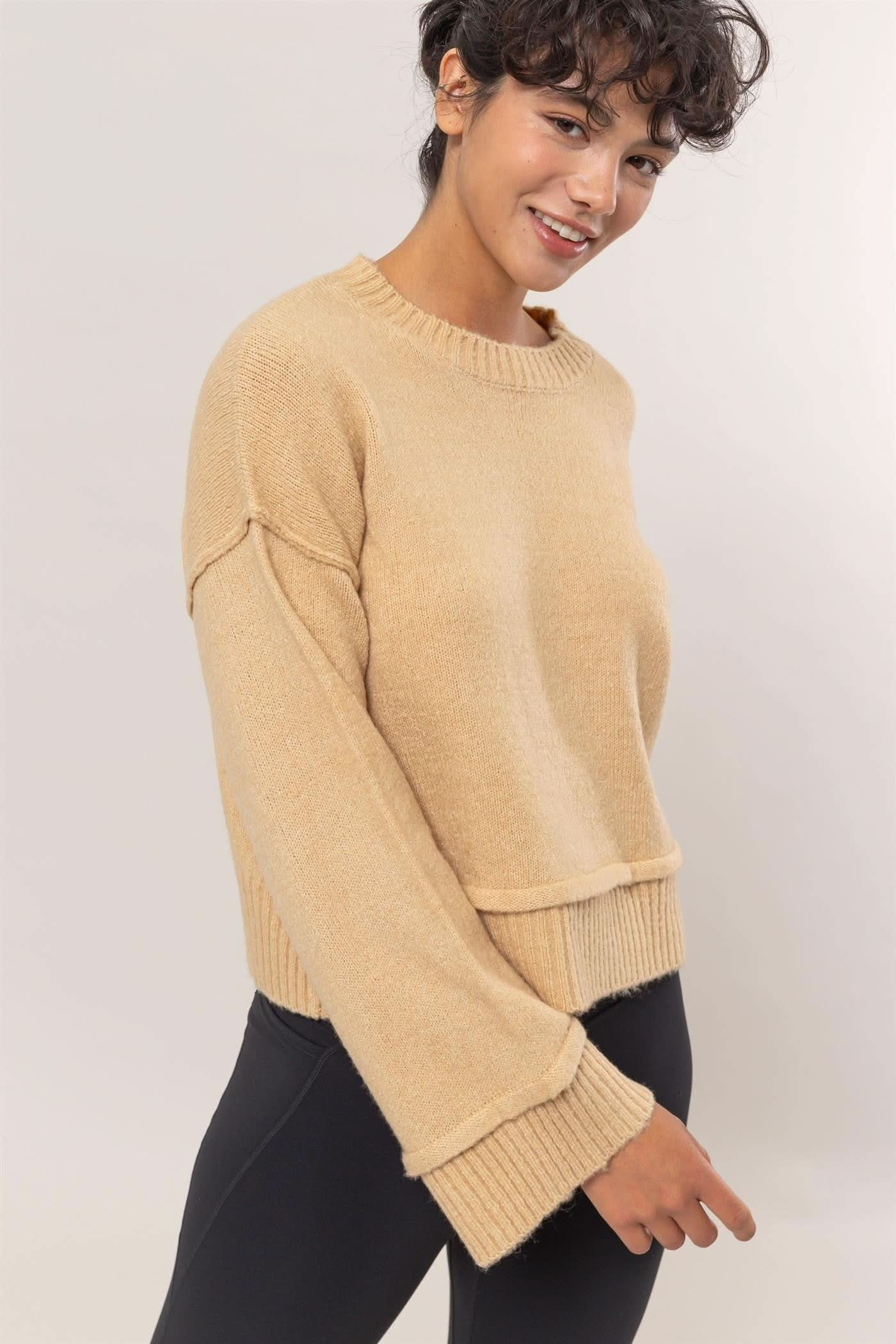 HYFVE Round Neck Dropped Shoulder Ribbed Sweater