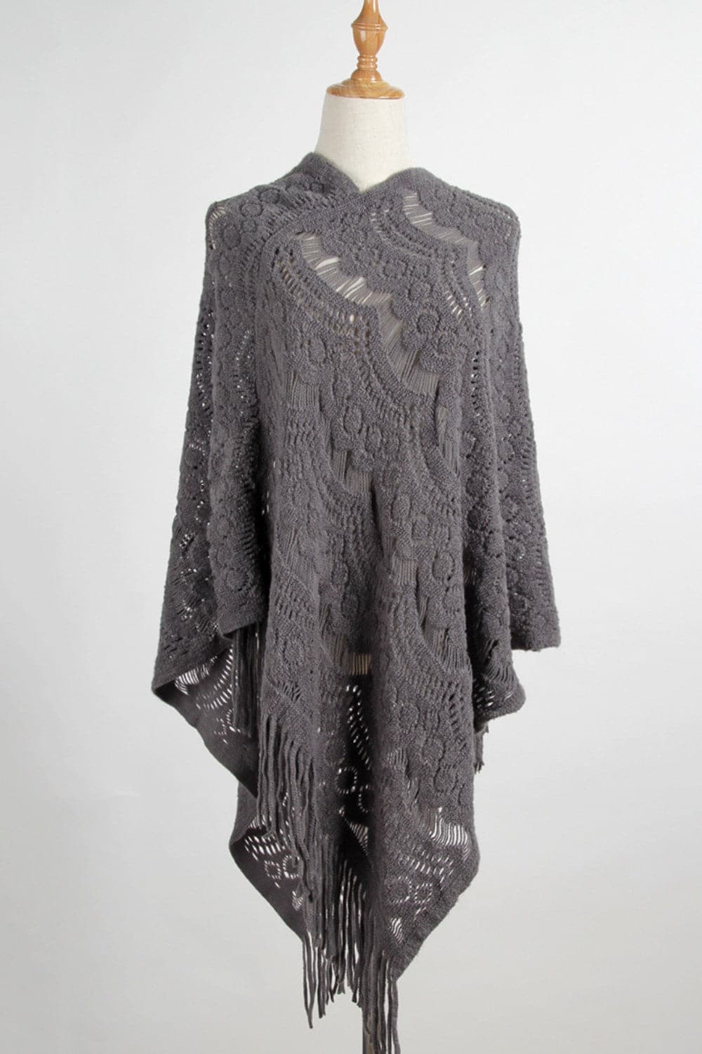 Fringe Openwork Surplice Cape Sleeve Poncho.