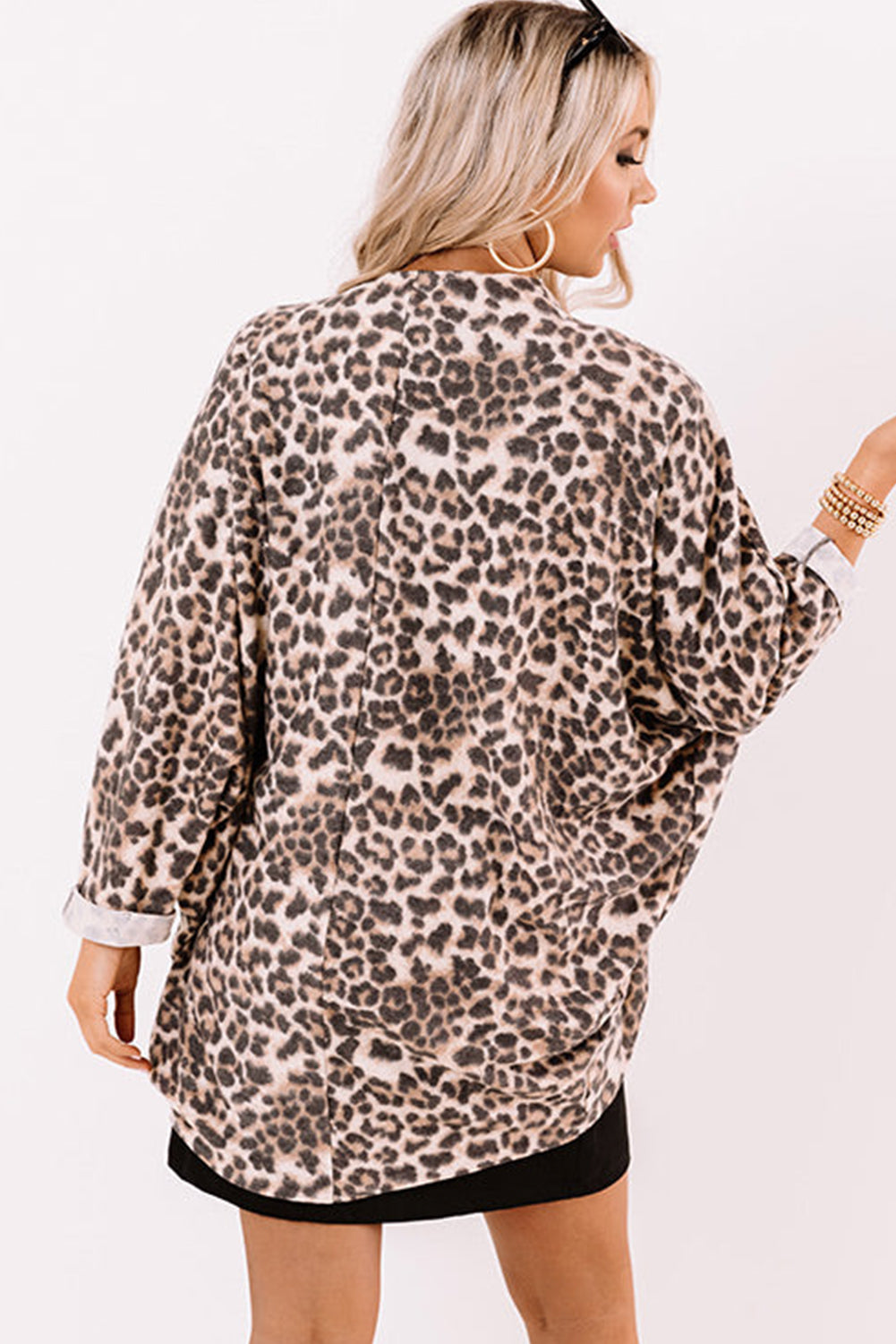 Chic khaki leopard print batwing sleeve cardigan for effortless style