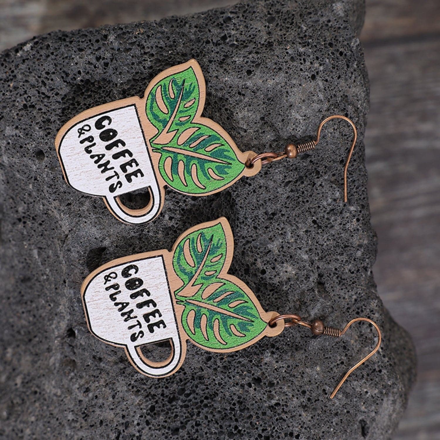 Wooden Alloy Dangle Earrings.