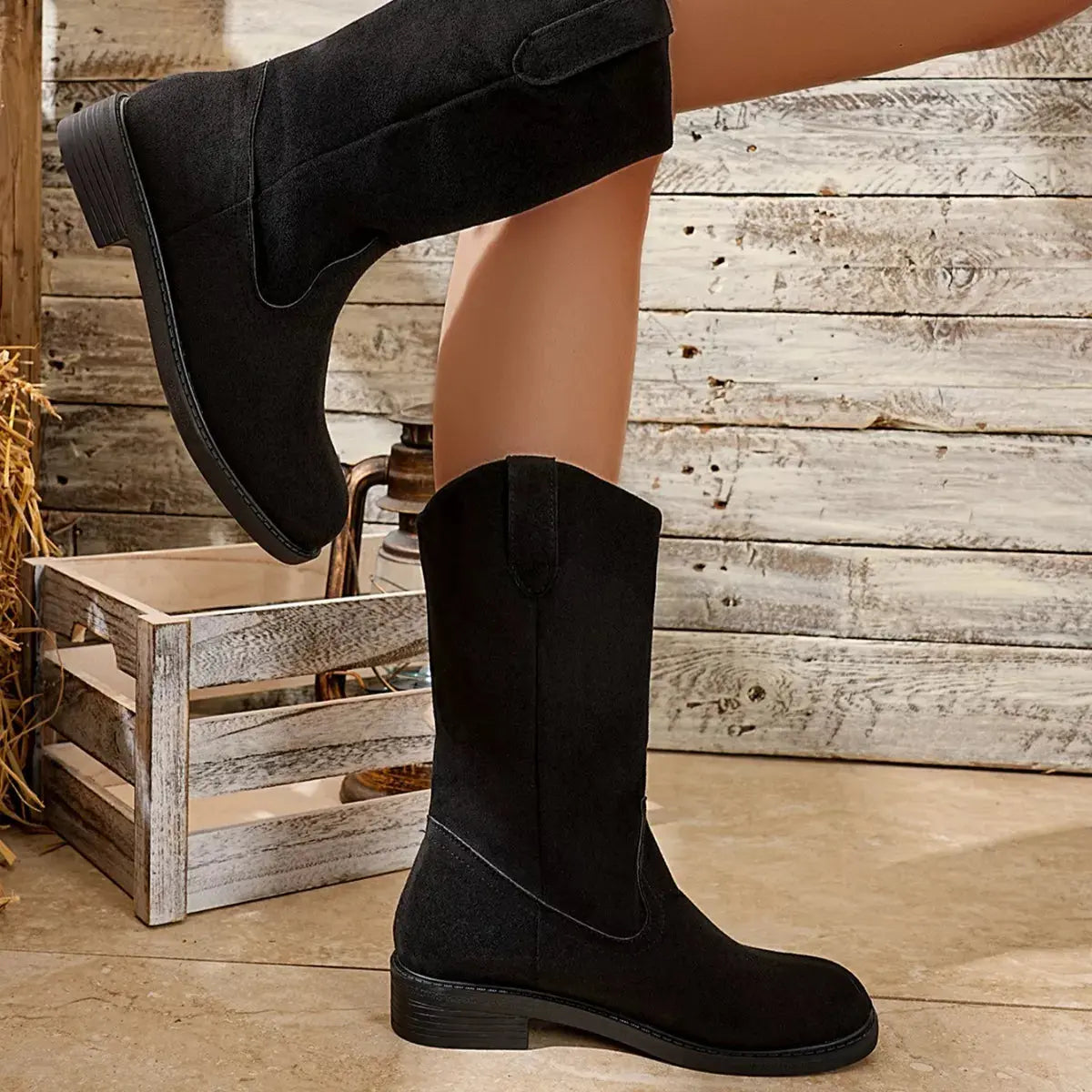 Suede Mid-Calf Western Boots Simply Love