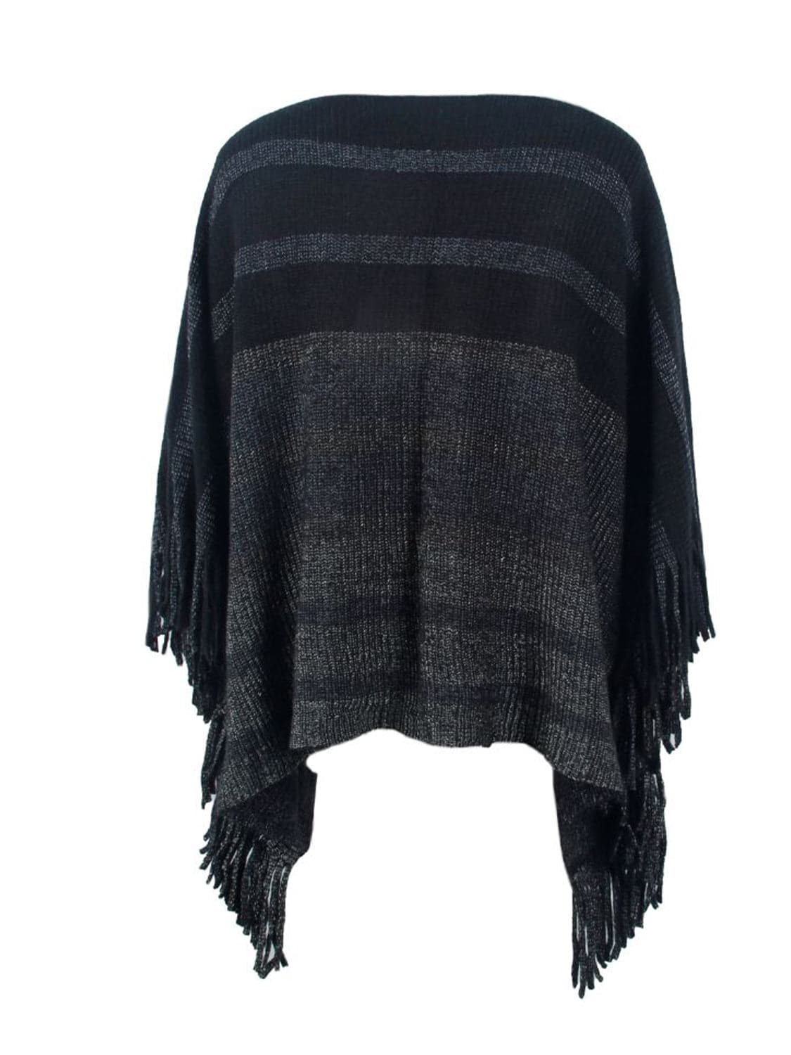 Striped Boat Neck Poncho with Fringes.