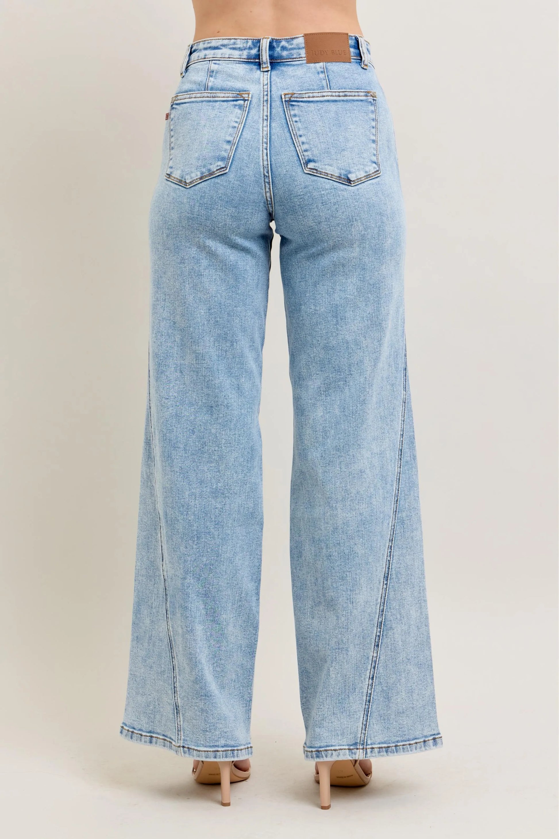 Judy Blue Plus Size High Waist Wide Leg Jeans with Skewed Inseam - Love Salve 