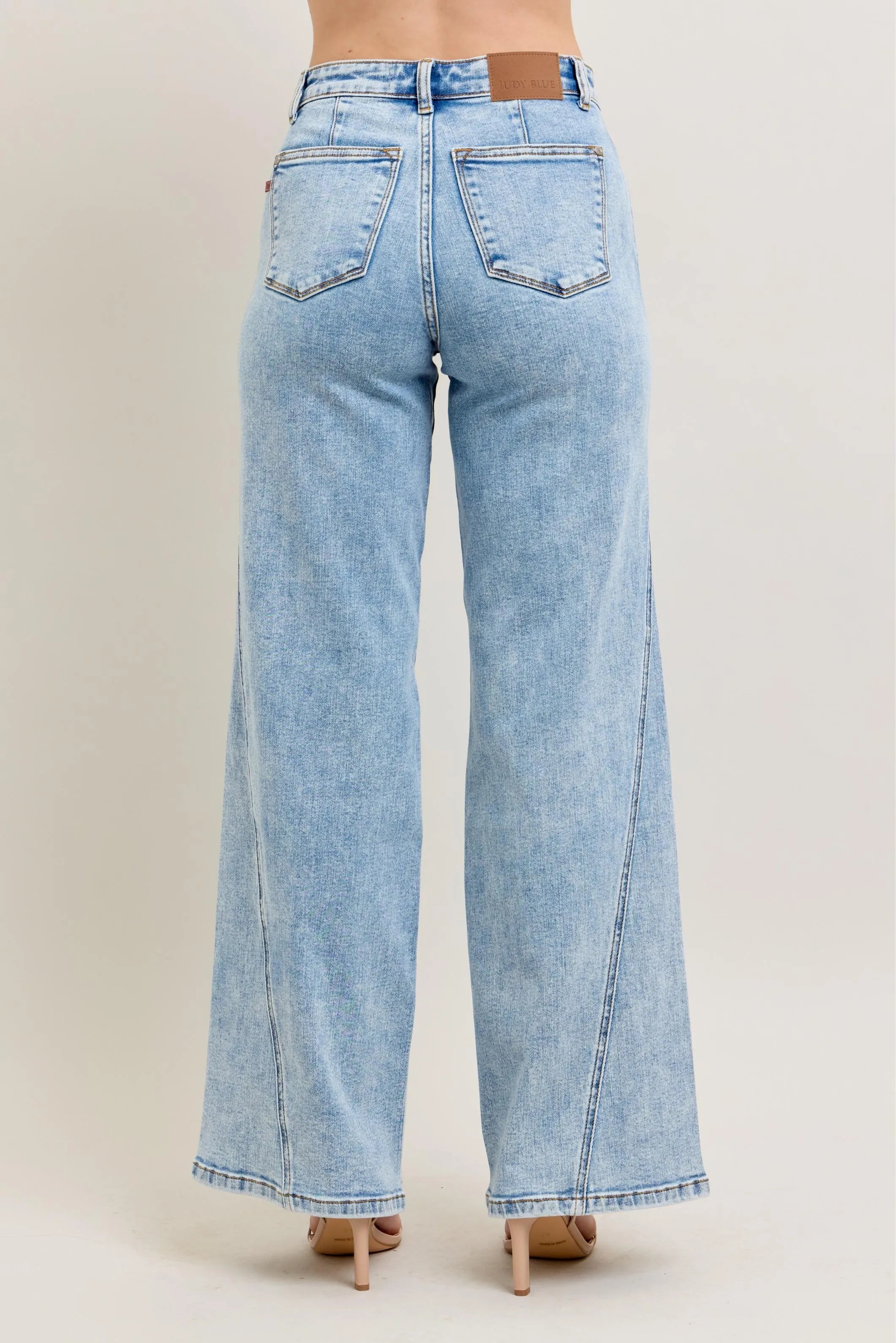 Judy Blue Plus Size High Waist Wide Leg Jeans with Skewed Inseam - Love Salve 
