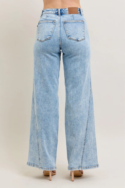 Judy Blue Plus Size High Waist Wide Leg Jeans with Skewed Inseam - Love Salve 