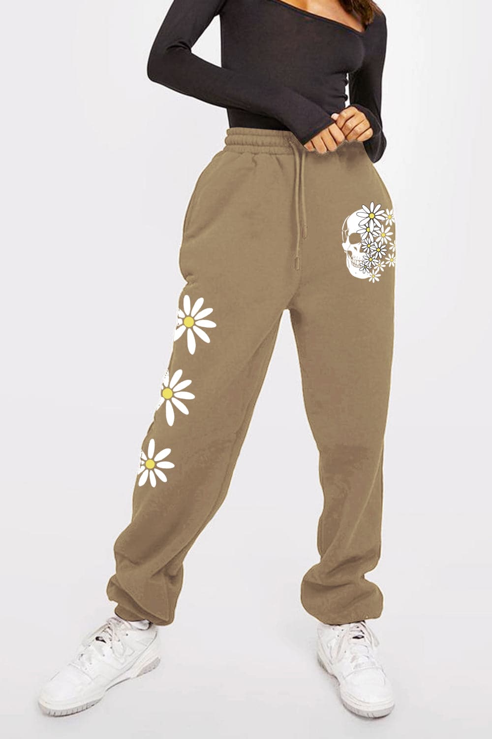 Simply Love Simply Love Full Size Drawstring Flower & Skull Graphic Long Sweatpants.