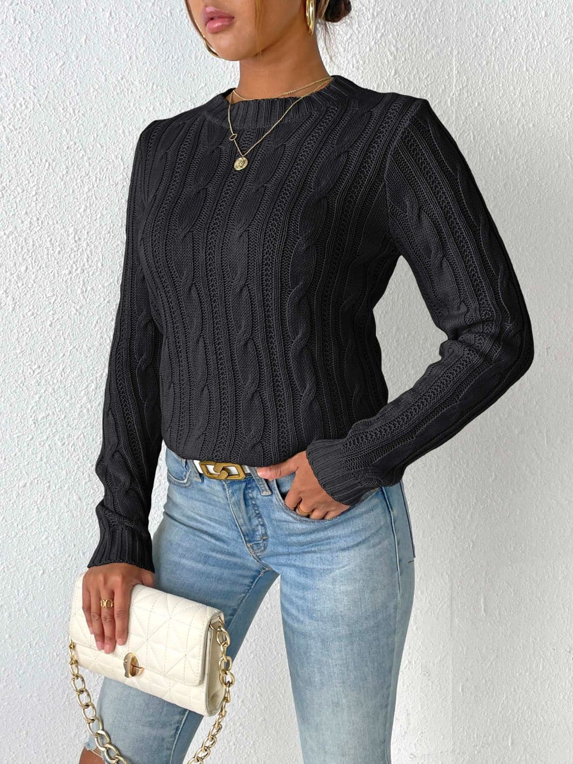 Cozy cable-knit sweater with round neckline