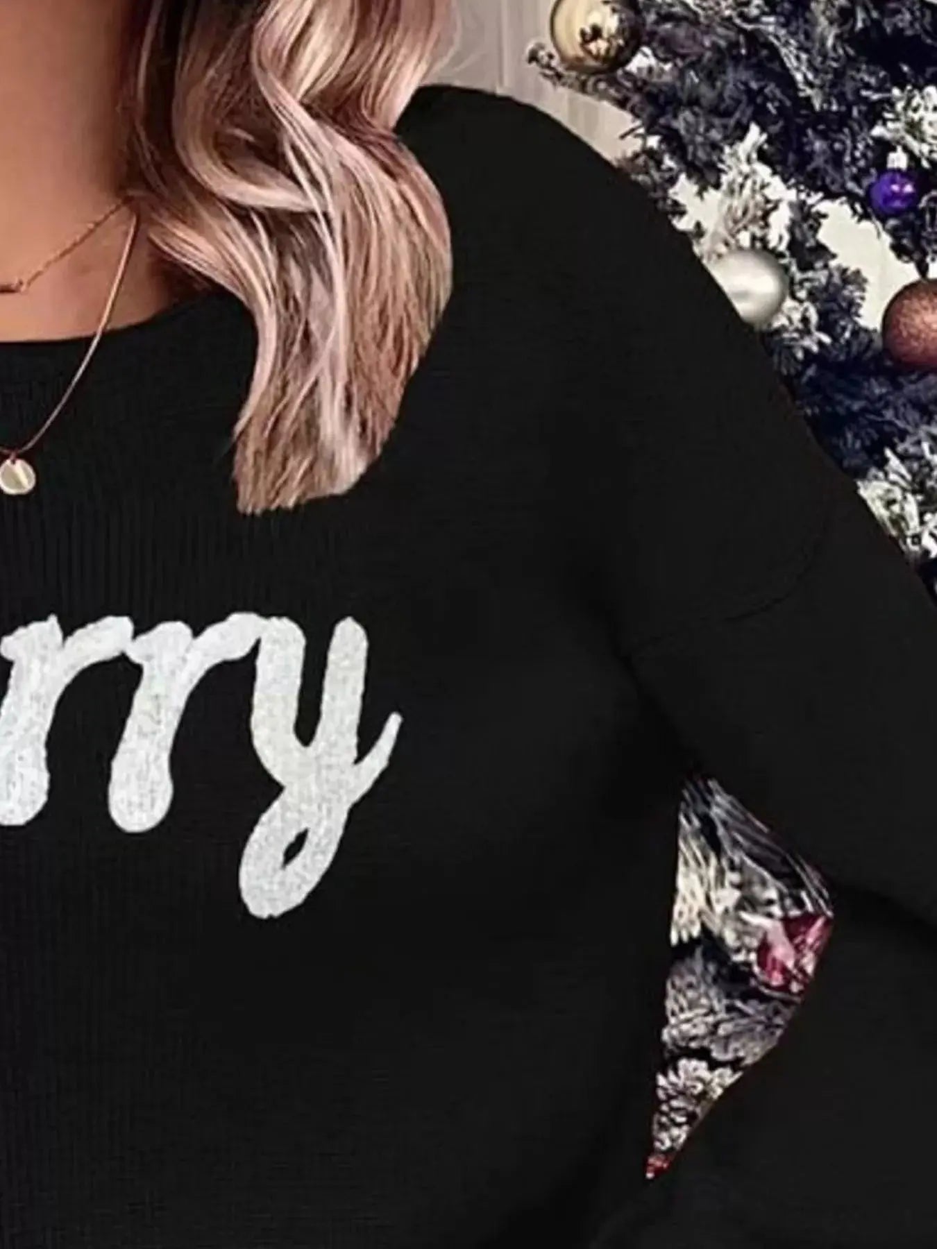 Merry Round Neck Dropped Shoulder Christmas Sweater Simply Love