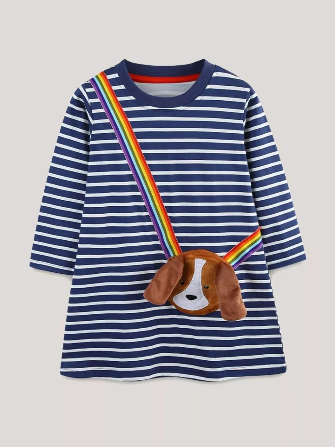 Children's Dog Striped Long Sleeve Dress Simply Love