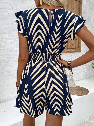 Printed Surplice Cap Sleeve Romper.