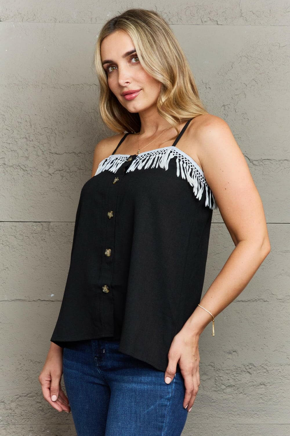 Ninexis It's About Time Lace Detail Loose Cami Top.