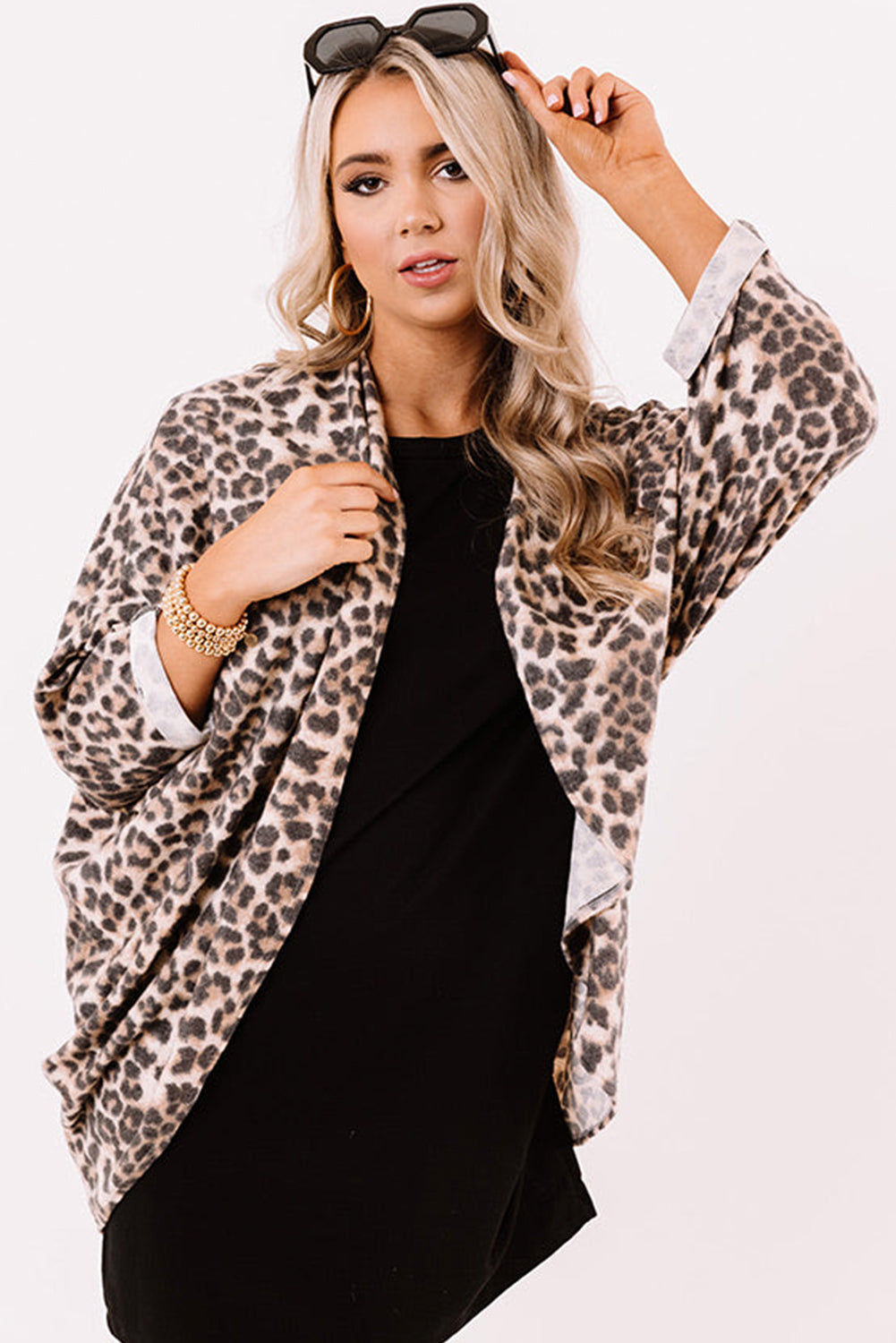 Chic khaki leopard print batwing sleeve cardigan for effortless style