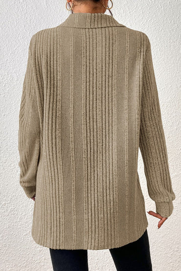 Slit Johnny Collar Long Sleeve Sweater.