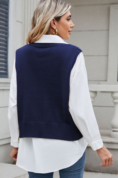 Cable-Knit V-Neck Sweater Vest