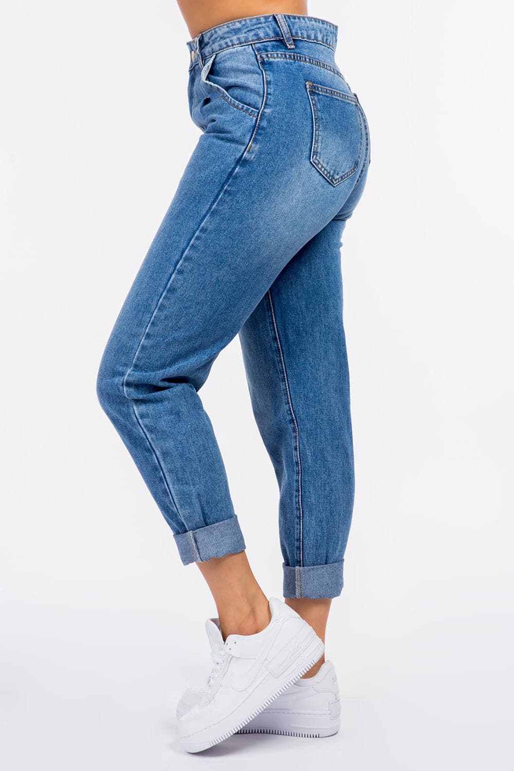 American Bazi High Waist Pleated Waist Mom Jeans.